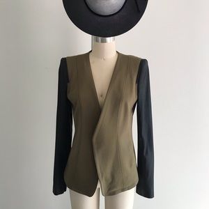 THEORY leather viscose olive green black jacket M